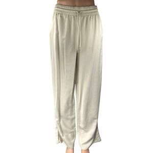 Zara Women's Cream High Waisted Drawstring Wide Leg Trousers Sweat Pants Size M